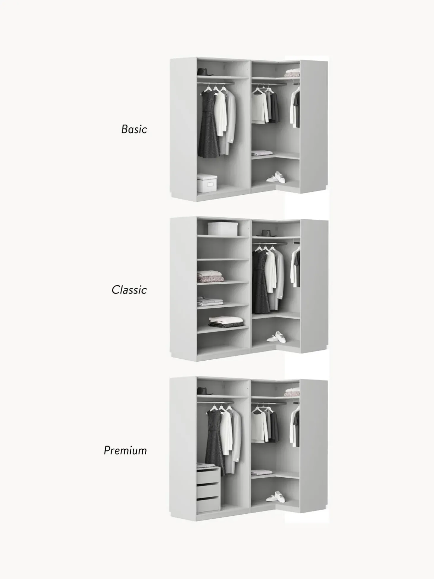 Armadio Angolare Componibile Leon, Larg. 215 Cm, Diverse Varianti