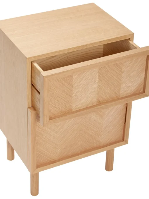 Comodino In Legno Di Quercia Con Motivo Spina Di Pesce Herringbone