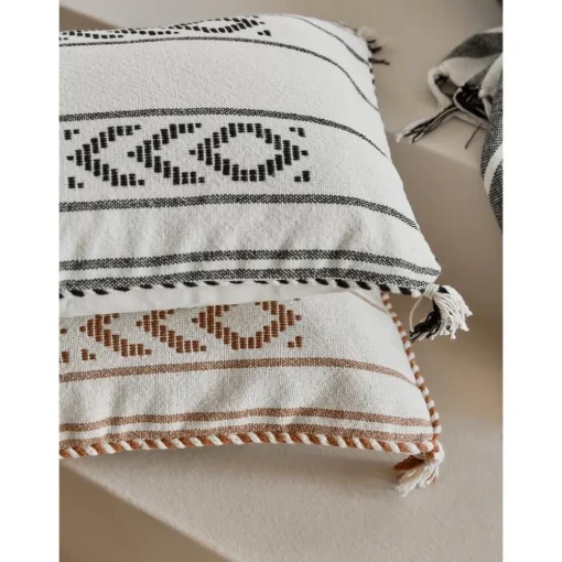 Copricuscino In Cotone Nero/Biege Con Bordino E Nappe Okiro*Westwing Collection Best