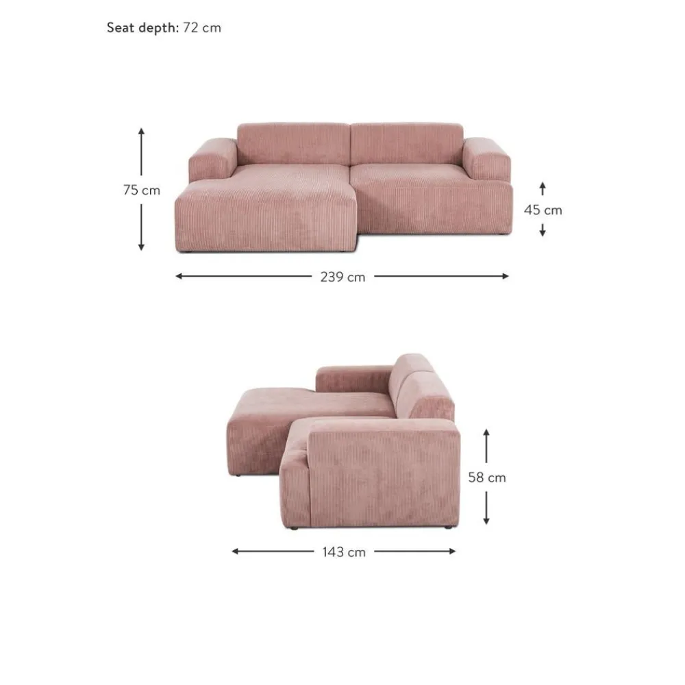 Divano Angolare 3 Posti In Velluto A Coste Melva*Westwing Collection Fashion