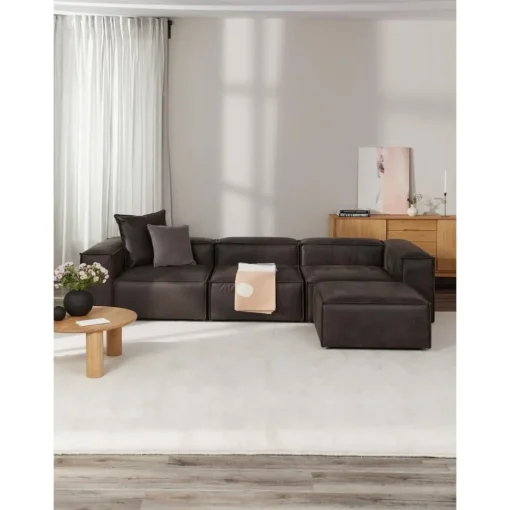 Divano Componibile 4 Posti In Pelle Riciclata Con Poggiapiedi Lennon*Westwing Collection Hot