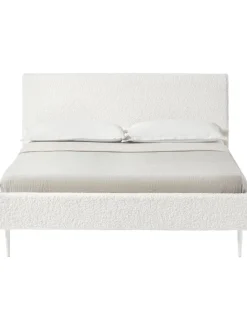 Letto Imbottito In Tessuto Teddy Bianco Layla