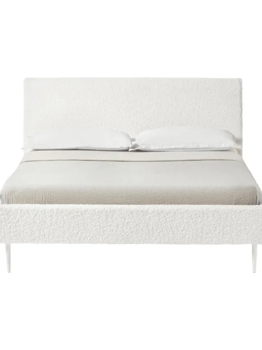 Letto Imbottito In Tessuto Teddy Bianco Layla