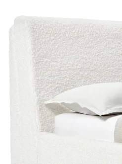 Letto Imbottito In Tessuto Teddy Bianco Layla
