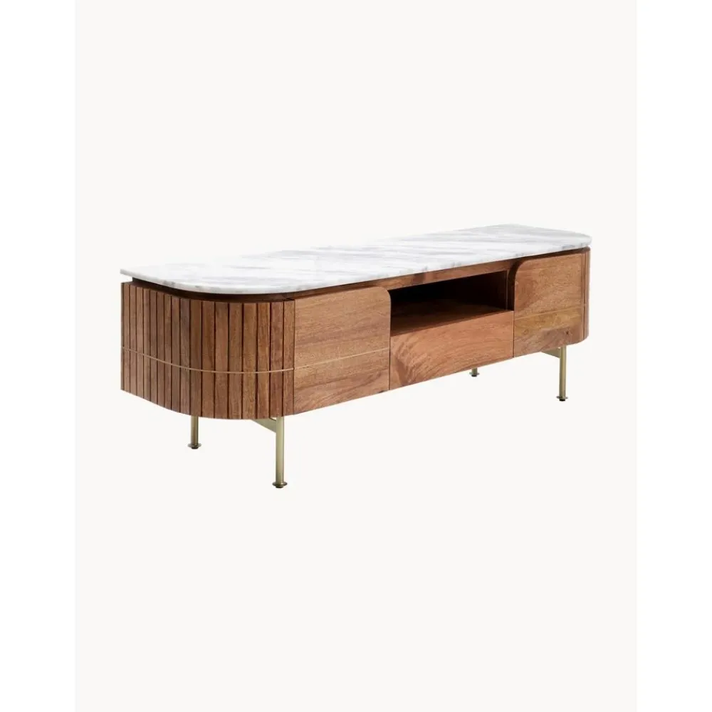 Mobile Tv Fatto A Mano In Legno Di Mango Con Piano In Marmo Grace*Kare Design Online