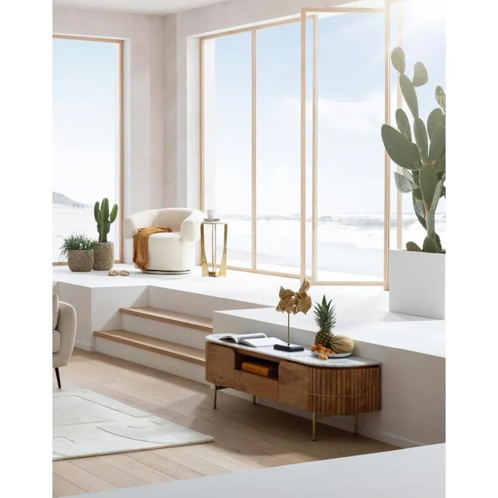 Mobile Tv Fatto A Mano In Legno Di Mango Con Piano In Marmo Grace*Kare Design Online