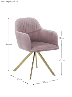 Sedia Girevole In Velluto Rosa Con Braccioli Lola