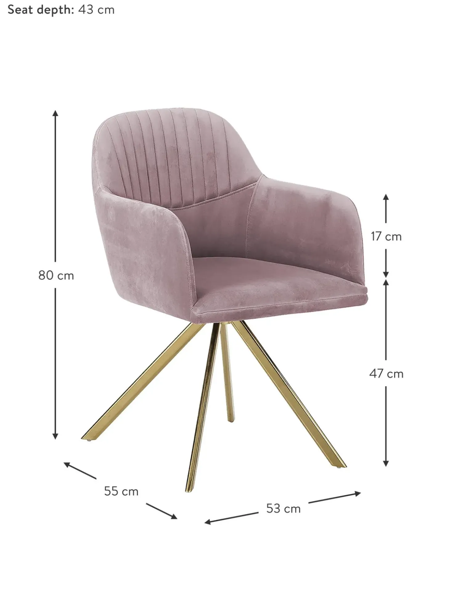 Sedia Girevole In Velluto Rosa Con Braccioli Lola