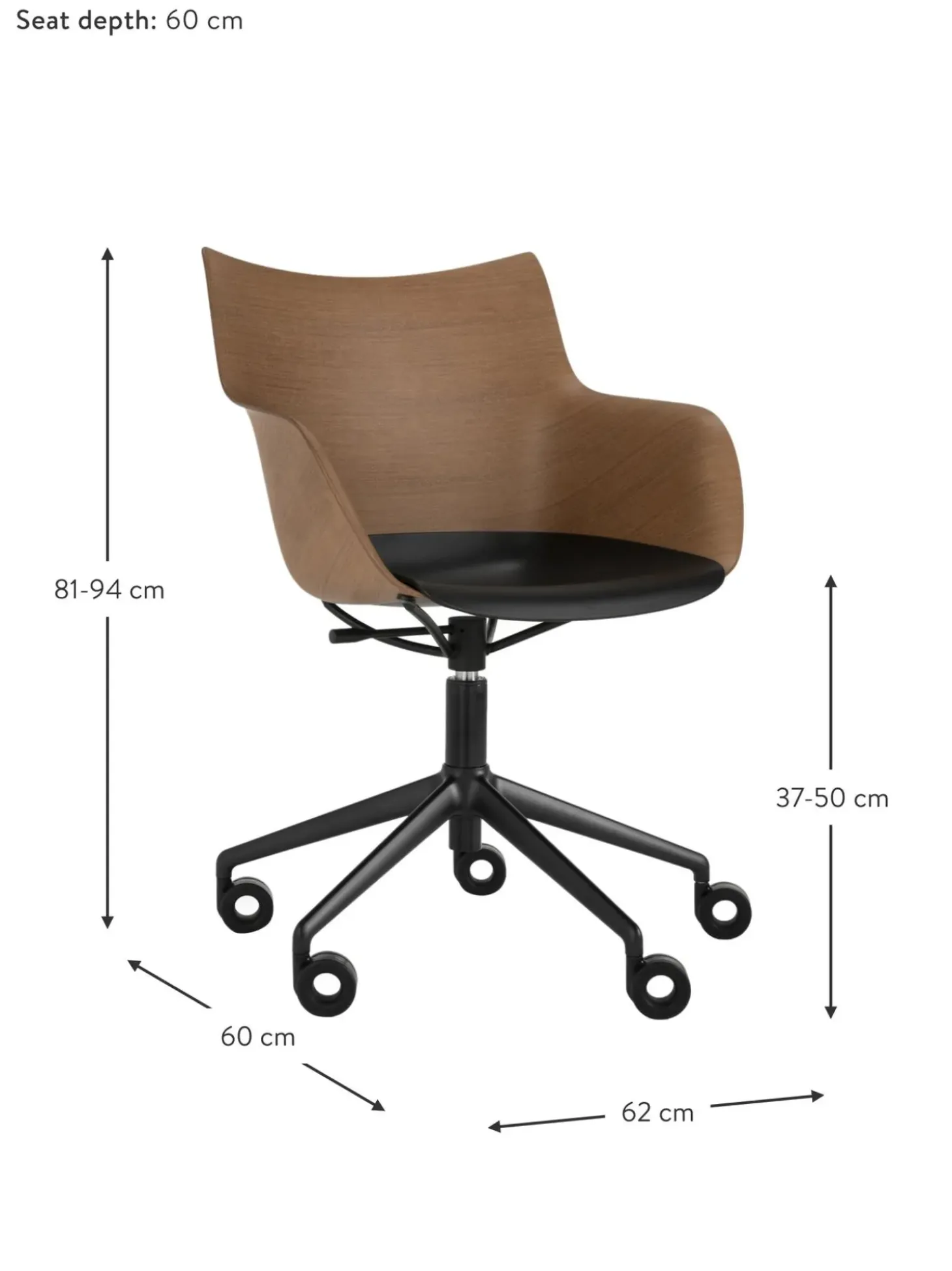 Sedia Per Scrivania Con Braccioli Regolabile In Altezza Q/Wood