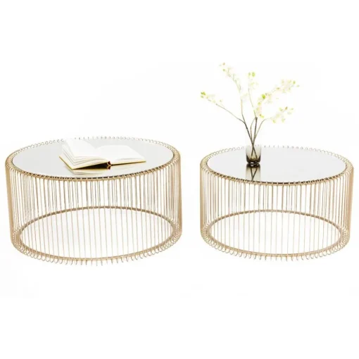 Set 2 Tavolini Da Salotto Con Piano In Vetro Wire*Kare Design Best