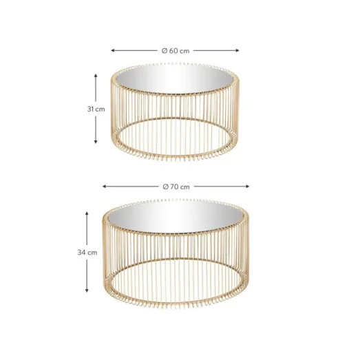 Set 2 Tavolini Da Salotto Con Piano In Vetro Wire*Kare Design Best