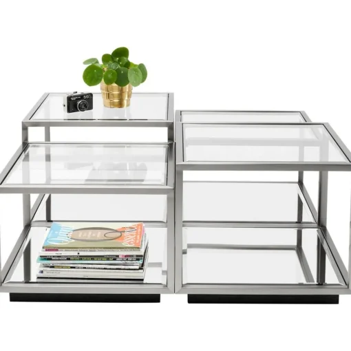 Set 4 Tavolini Da Salotto Con Piano In Vetro A Specchio Luigi*Kare Design Discount