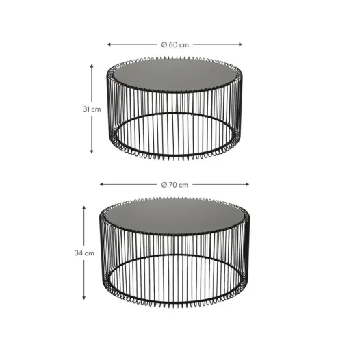 Set 2 Tavolini Da Salotto Con Piano In Vetro Wire*Kare Design Hot