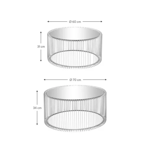 Set 2 Tavolini Da Salotto Con Piano In Vetro Wire*Kare Design Best