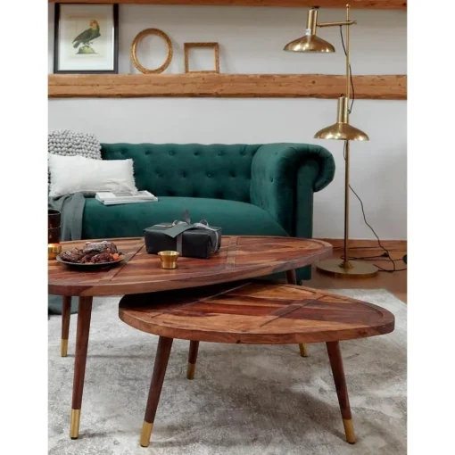 Set 2 Tavolini Ovali Da Salotto In Legno Di Sheesham Sham*Dutchbone Online