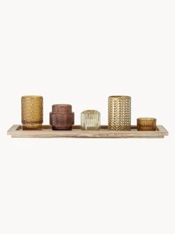 Set Portacandele Con Vassoio In Legno Elviena 6 Pz