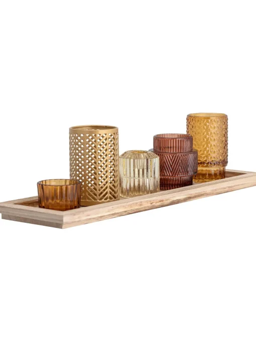 Set Portacandele Con Vassoio In Legno Elviena 6 Pz