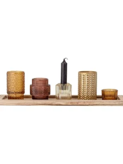 Set Portacandele Con Vassoio In Legno Elviena 6 Pz