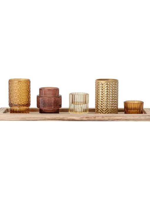 Set Portacandele Con Vassoio In Legno Elviena 6 Pz