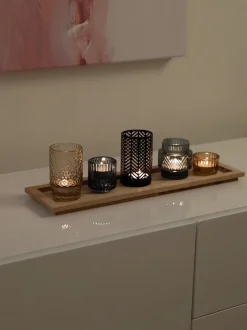 Set Portacandele Con Vassoio In Legno Elviena 6 Pz