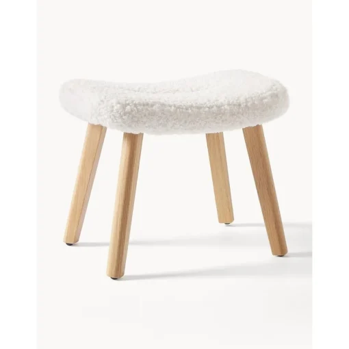 Sgabello Imbottito In Teddy Con Gambe In Legno Wing*Westwing Collection Outlet