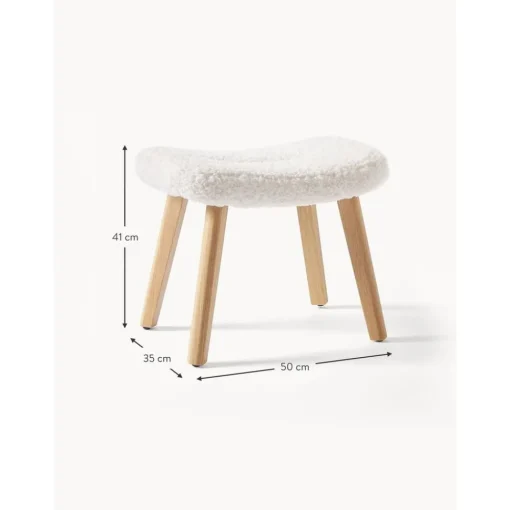 Sgabello Imbottito In Teddy Con Gambe In Legno Wing*Westwing Collection Outlet