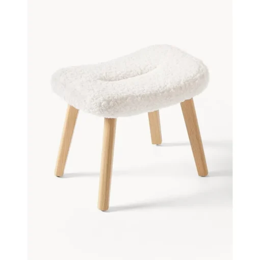 Sgabello Imbottito In Teddy Con Gambe In Legno Wing*Westwing Collection Outlet