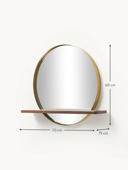 Specchio Da Parete Rotondo Con Mensola In Legno Aaron
