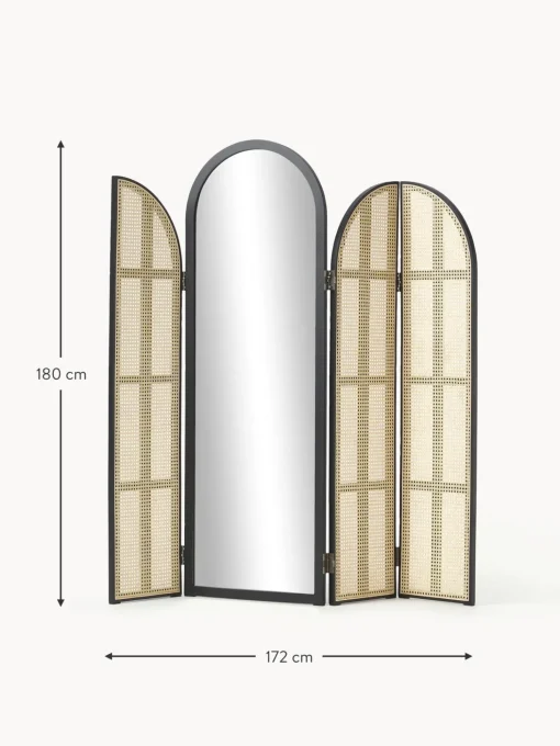 Specchio Da Terra Con Paravento In Rattan Aura