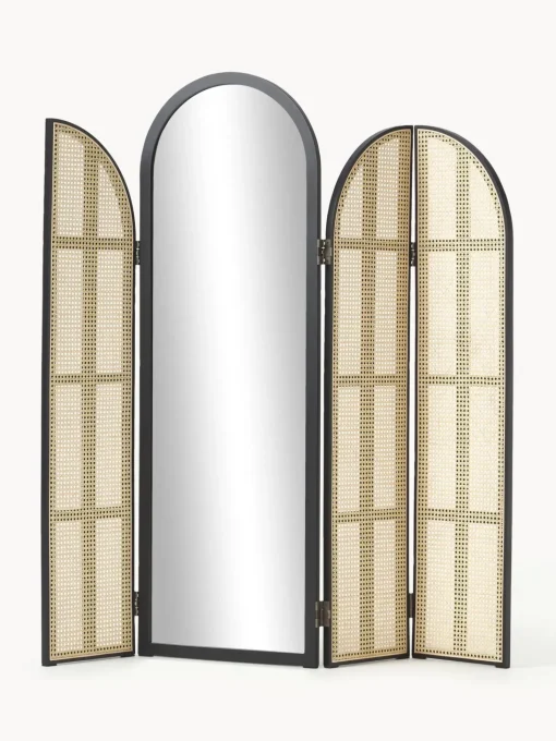Specchio Da Terra Con Paravento In Rattan Aura