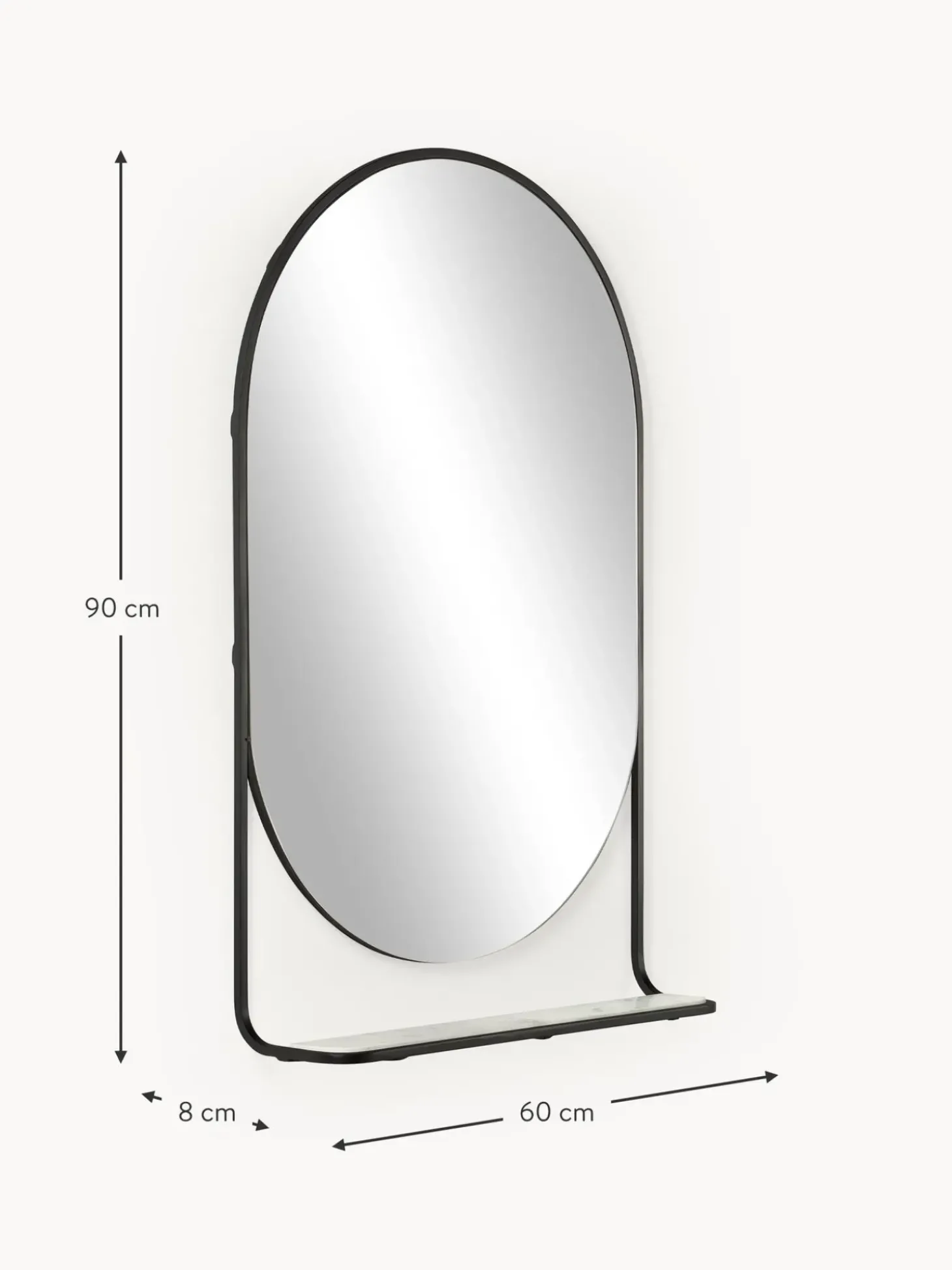 Specchio Ovale Da Parete Con Mensola In Marmo Verena