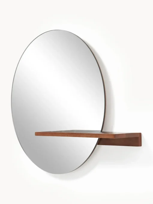 Specchio Rotondo Da Parete Con Mensola In Legno Sandro