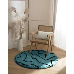 Tappeto Rotondo A Pelo Lungo Blu Petrolio Davin, Fatto A Mano*Westwing Collection Discount