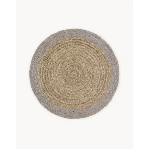 Tappeto Rotondo In Juta Fatto A Mano Con Bordo Grigio Shanta*Westwing Collection New