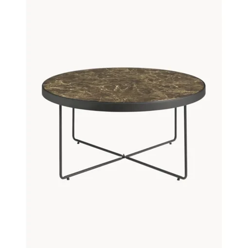 Tavolino Da Salotto Rotondo In Metallo Con Piano In Vetro Marmorizzato Gellina*Ellos Home New