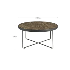 Tavolino Da Salotto Rotondo In Metallo Con Piano In Vetro Marmorizzato Gellina*Ellos Home New