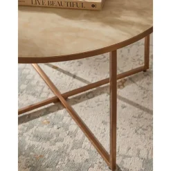 Tavolino Rotondo Con Piano In Vetro Effetto Marmo Antigua*ICONS by Westwing Collection New