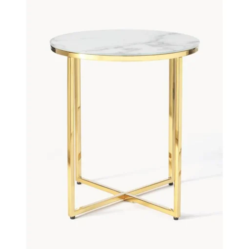 Tavolino Rotondo Con Piano In Vetro Effetto Marmo Antigua*Westwing Collection Online