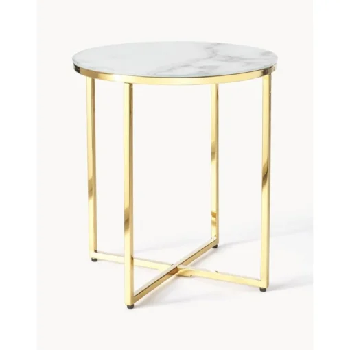 Tavolino Rotondo Con Piano In Vetro Effetto Marmo Antigua*Westwing Collection Online