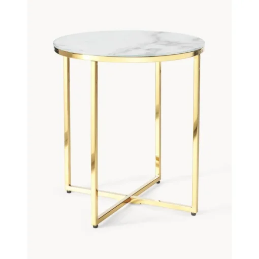 Tavolino Rotondo Con Piano In Vetro Effetto Marmo Antigua*Westwing Collection Online