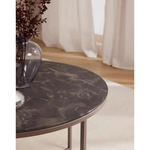 Tavolino Rotondo Da Salotto Con Piano In Vetro Effetto Marmo Antigua*Westwing Collection Best