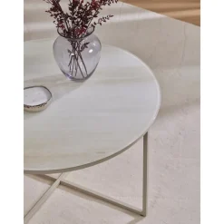 Tavolino Rotondo Da Salotto Con Piano In Vetro Effetto Marmo Antigua*Westwing Collection Sale