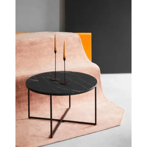 Tavolino Rotondo Da Salotto Con Piano In Vetro Effetto Marmo Antigua*Westwing Collection Outlet