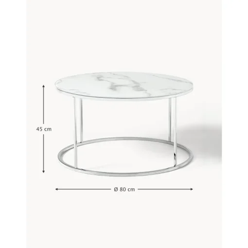 Tavolino Rotondo Da Salotto Con Piano In Vetro Effetto Marmo Antigua*Westwing Collection New