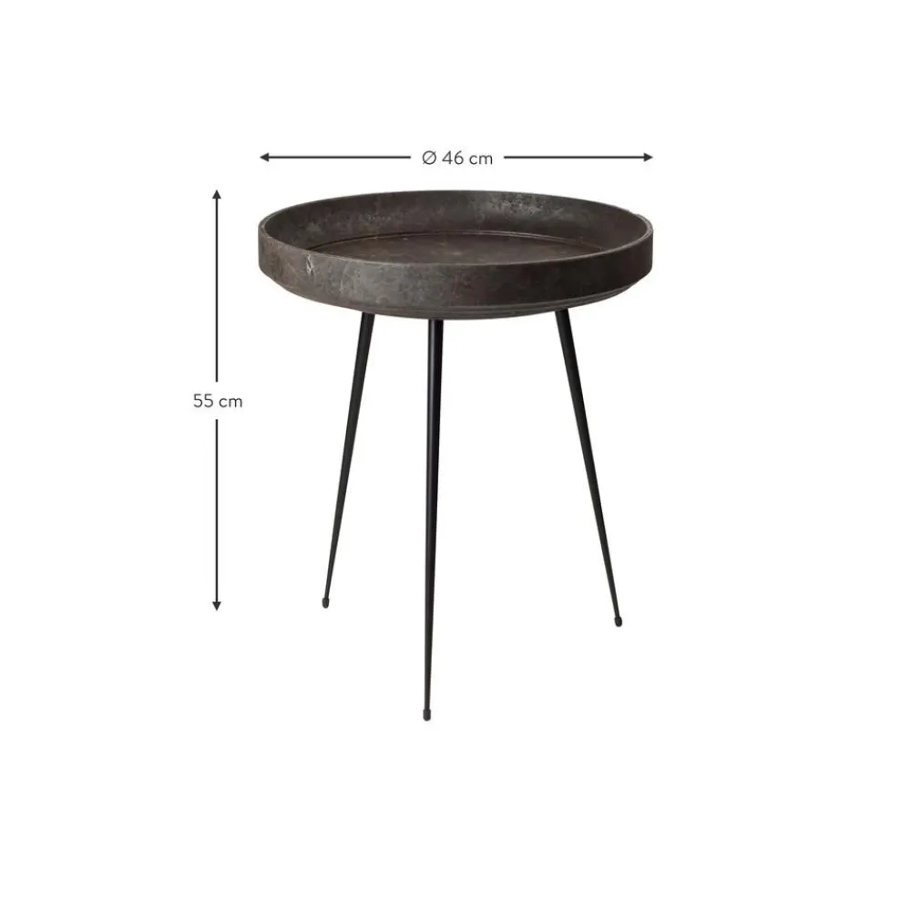 Tavolino Rotondo In Legno Di Quercia Bowl, Fatto A Mano*Mater New