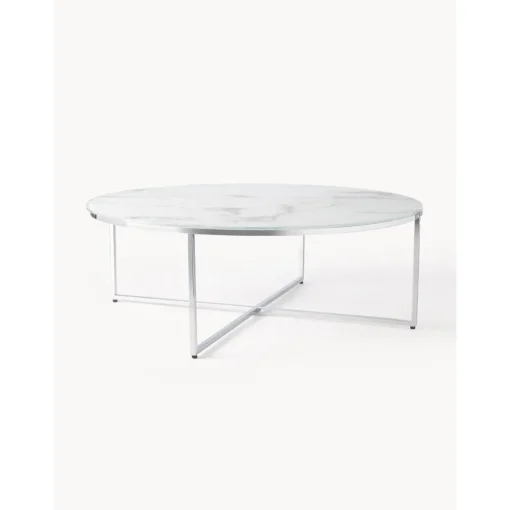 Tavolino Rotondo Xl Da Salotto Con Piano In Vetro Effetto Marmo Antigua*Westwing Collection Fashion