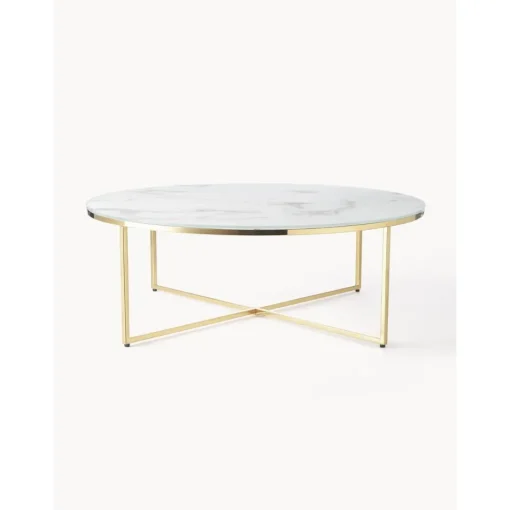 Tavolino Rotondo Xl Da Salotto Con Piano In Vetro Effetto Marmo Antigua*Westwing Collection Online