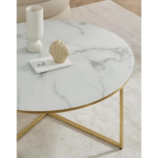 Tavolino Rotondo Xl Da Salotto Con Piano In Vetro Effetto Marmo Antigua*Westwing Collection Online