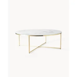 Tavolino Rotondo Xl Da Salotto Con Piano In Vetro Effetto Marmo Antigua*Westwing Collection Online