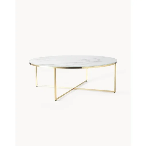 Tavolino Rotondo Xl Da Salotto Con Piano In Vetro Effetto Marmo Antigua*Westwing Collection Online